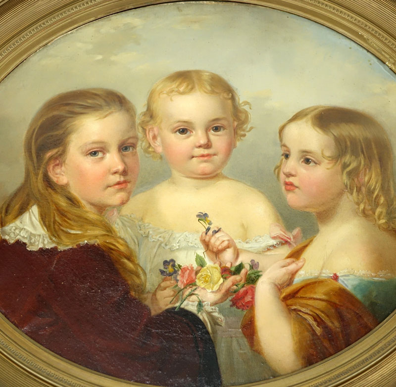 Fridolin Schlegel, American (mid-19th century) Oil on Canvas "Three Sisters".