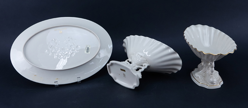 Three (3) Pieces Lenox Porcelain Table Top Items. Includes: 2 Aquarius centerpieces and an oval Hallah Tray.