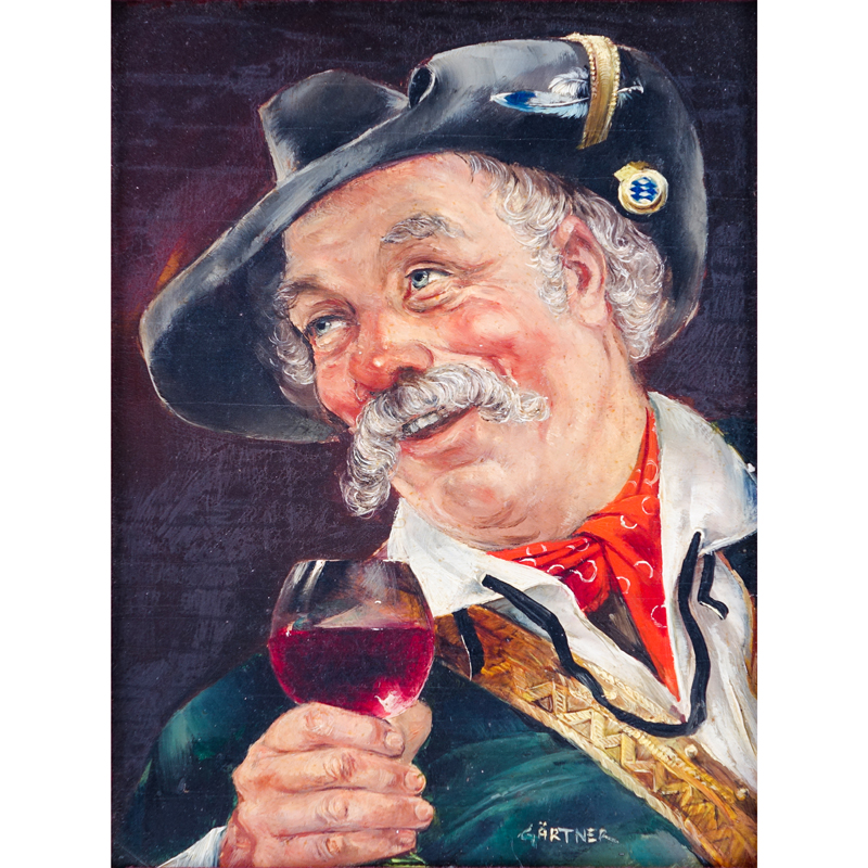 19/20th C. Oil on Panel, Man with Wine Glass, Signed Gartner Lower Right. Good condition. 