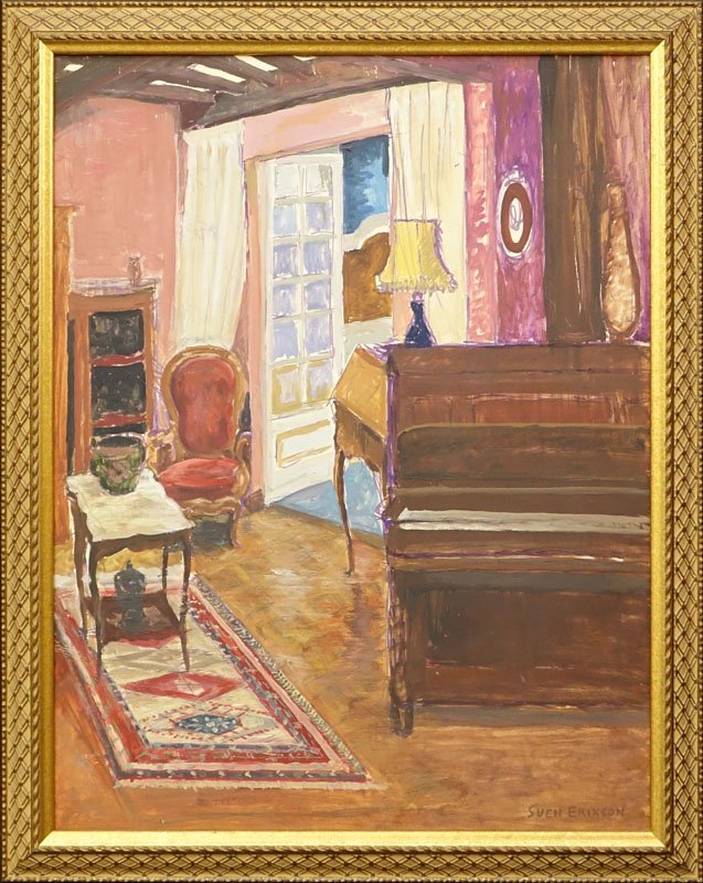 Attributed to: Sven Erixson, Swedish (1899 - 1970) Mixed Media on Panel, Interior Scene, Signed Lower Right.