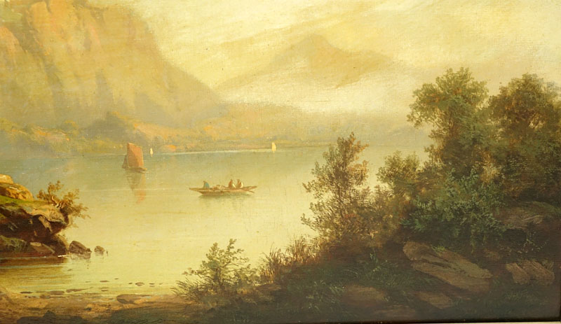 Antique Oil on Canvas, Austrian Landscape Scene with Mountains, Signed R. Shoner Lower Left.
