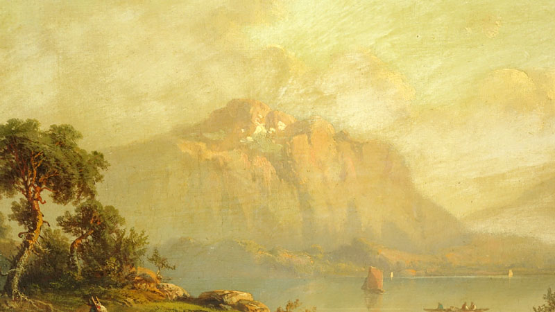 Antique Oil on Canvas, Austrian Landscape Scene with Mountains, Signed R. Shoner Lower Left.