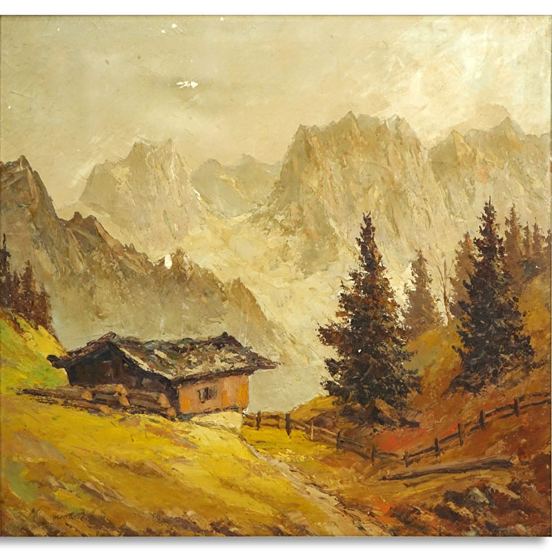 Josef Lartz (19th/20th C.) Oil on Canvas, Landscape Scene with Cottage, Signed Lower Left.