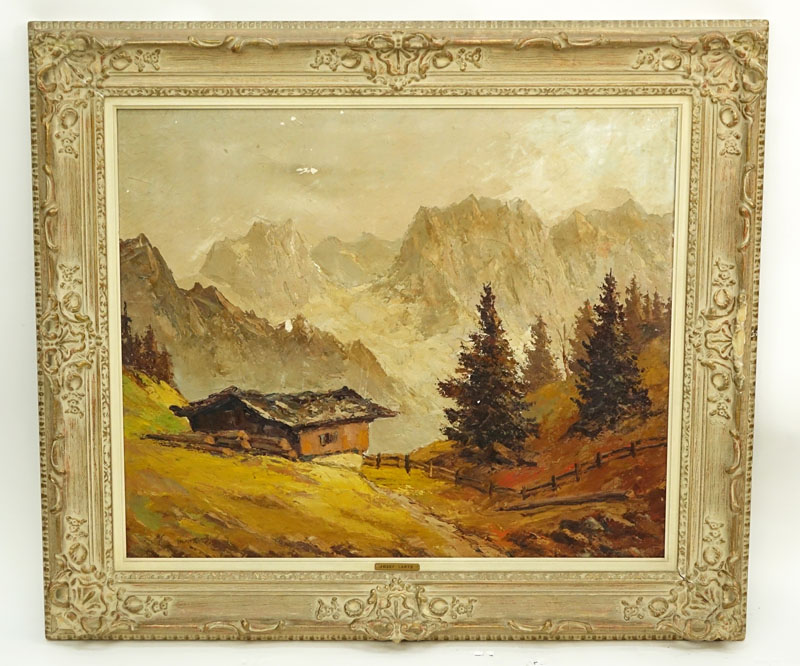 Josef Lartz (19th/20th C.) Oil on Canvas, Landscape Scene with Cottage, Signed Lower Left.