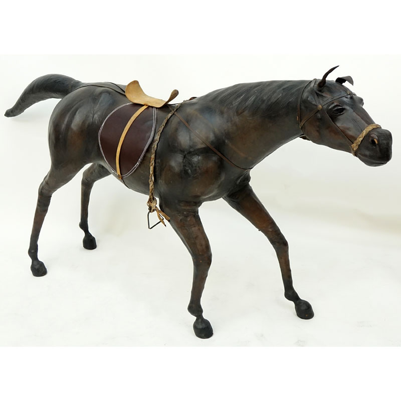 Large Vintage Leather Wrapped Model of a Horse. Normal rubbing to surface, junction to tail or else good condition.