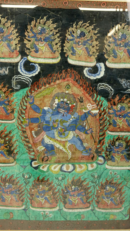 19th Century Tibetan Thangka Gouache Painting on Silk. Depicts an image of Vajrapani with consorts.