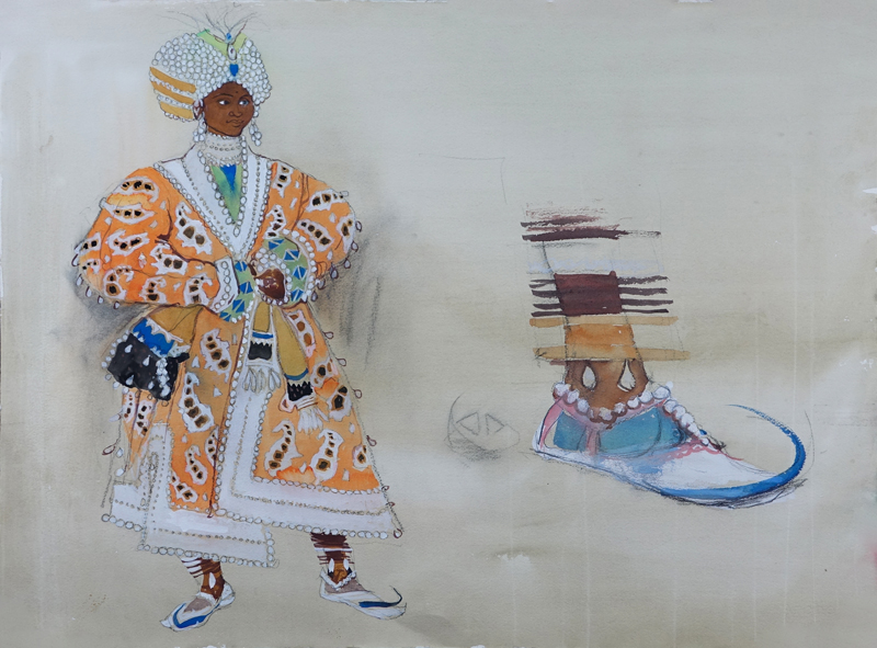 Attributed to: Leon Bakst, Russian (1866-1924) Three (3) Watercolor/Gouache on paper "Costume Designs".
