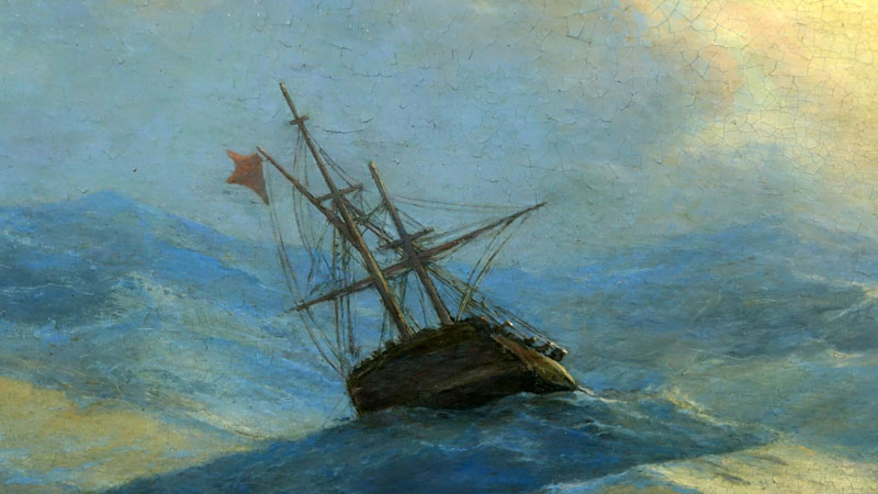 Attributed to: Ivan Konstantinovich Aivazovsky, Russian (1817 - 1900) Oil on Canvas "Ship in Stormy Waters" Signed Lower Right.