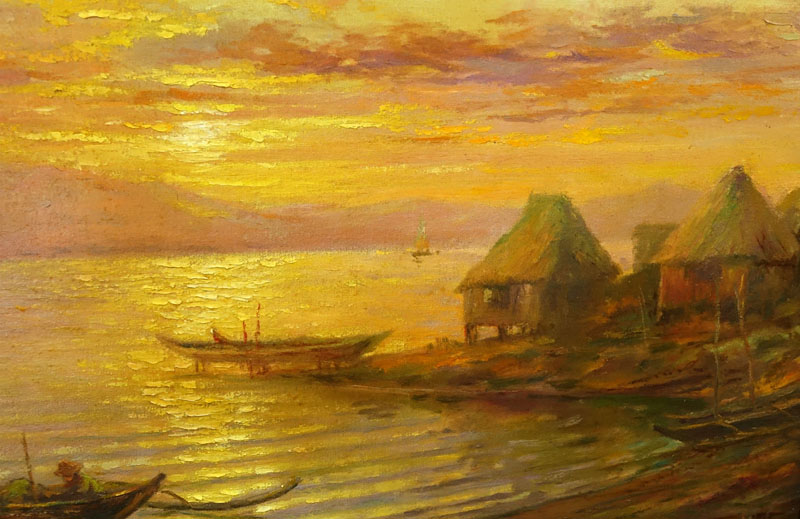 Possibly: Isidro Ancheta, Filipino (1882 - 1946) Oil on Masonite "Beachscape" Signed 'Ancheta' Lower Right.