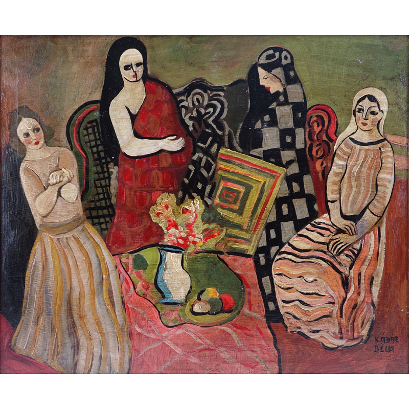 Attributed to: Bela Kadar, Hungarian  (1877-1956) Oil on canvas "Group Of Four Women" Signed lower right.