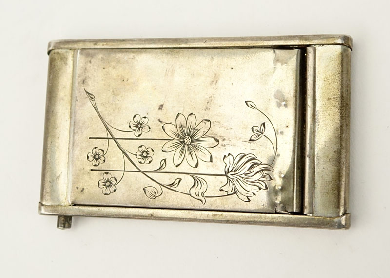 Antique Russian Art Nouveau Sterling Silver Compact. Stamped 875 and hallmarks on interior.
