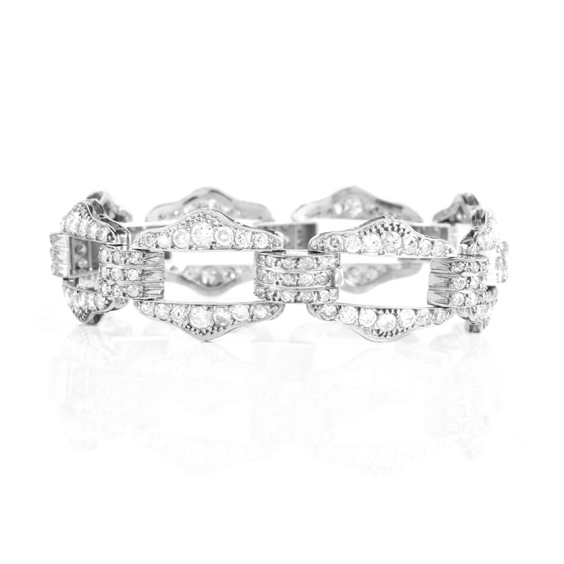 Art Deco Approx. 5.0 Carat Old European Cut Diamond and Platinum Bracelet. Unsigned. Good condition.