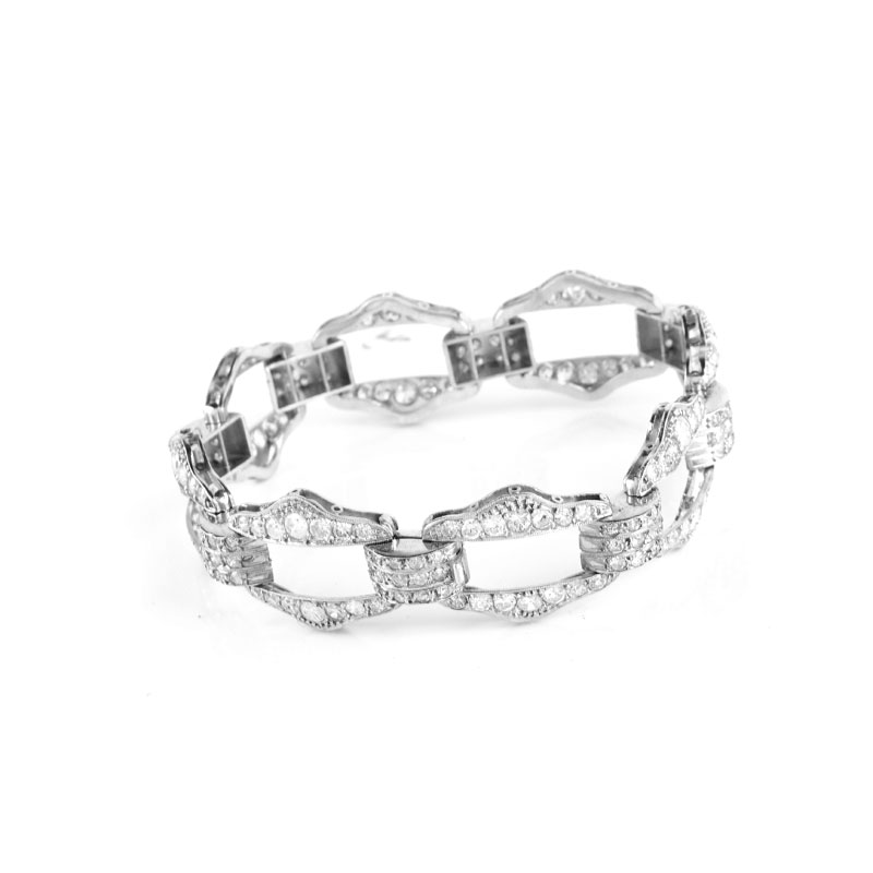 Art Deco Approx. 5.0 Carat Old European Cut Diamond and Platinum Bracelet. Unsigned. Good condition.