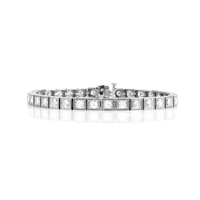 Vintage Approx. 6.0 Carat Round Cut Diamond and 14 Karat White Gold Box Line Bracelet.