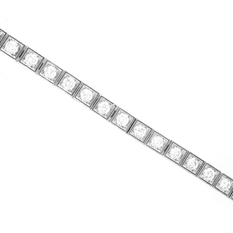 Vintage Approx. 6.0 Carat Round Cut Diamond and 14 Karat White Gold Box Line Bracelet.