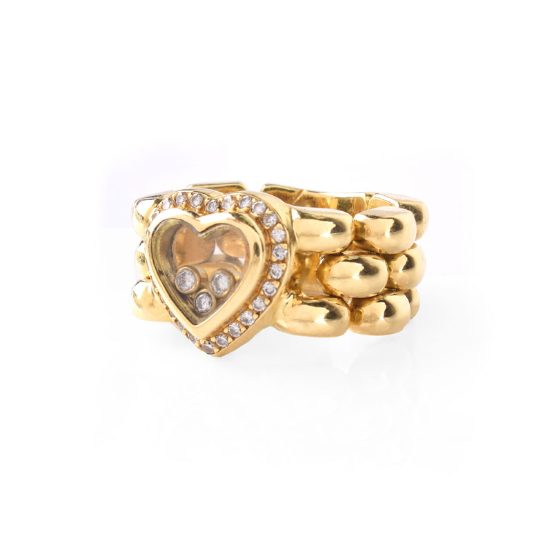 Chopard style Diamond and 18 Karat Yellow Gold Happy Diamond Flexible Link Ring. Unsigned.