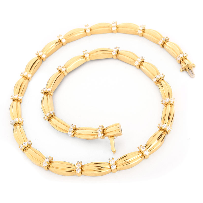 Tiffany & Co Round Brilliant Cut Diamond and 18 Karat Yellow Gold Necklace and Bracelet Suite.