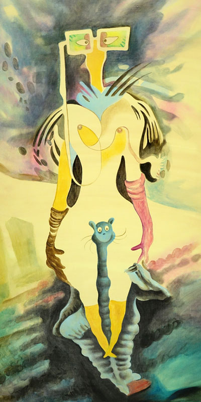After: Dr. Seuss (20th C.) Oil on Canvas " The Rather Odd Myopic Woman " Signed Dr Seuss Lower Left.