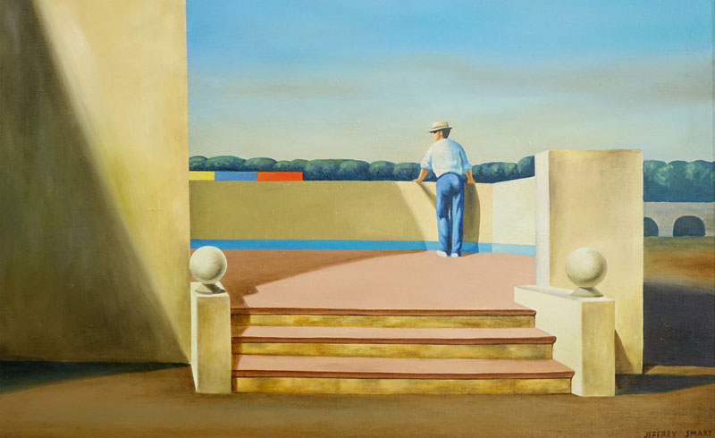 After: Jeffrey Smart, Australian (1921 - 2013) Oil on Canvas ""Enjoying The View" Signed lower right.
