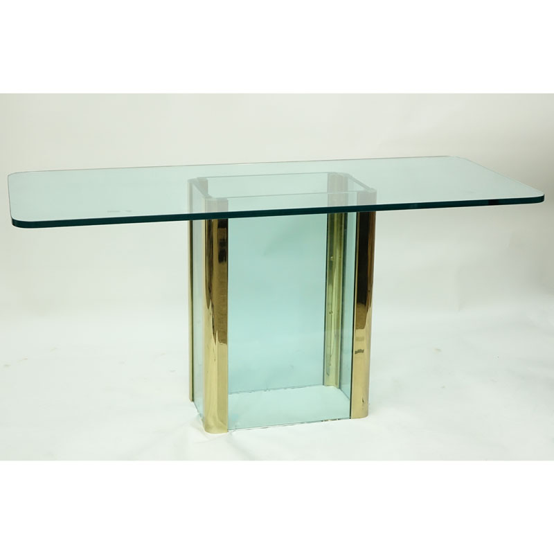 Attributed to Pace Collection. Glass and brass console/dining table. Unsigned.