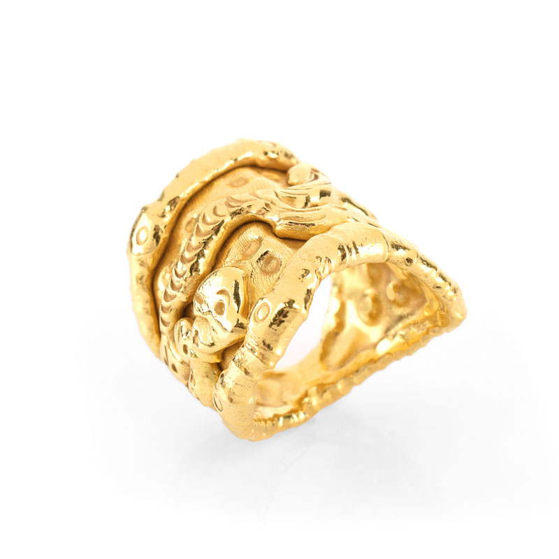 Jean Mahie, French (20th-21st cent.) 22 Karat Yellow Gold Ring. Signed, stamped 22K. Very good condition.