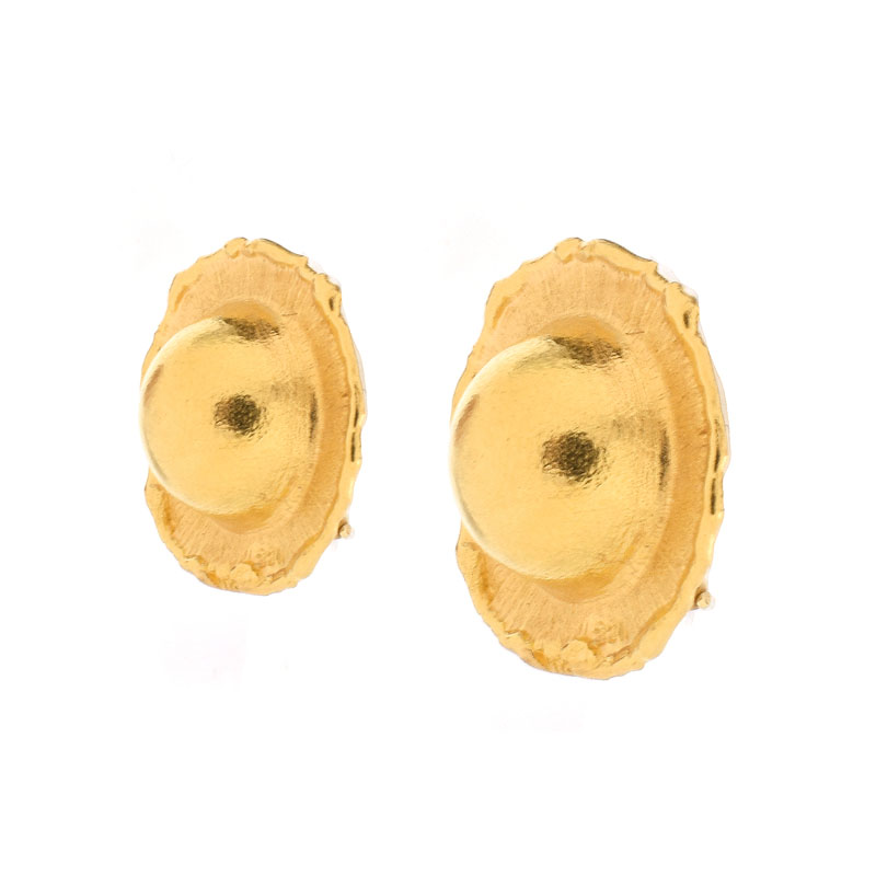 Jean Mahie, French (20th-21st cent.) 18 Karat Yellow Gold Earrings. Stamped 18K.