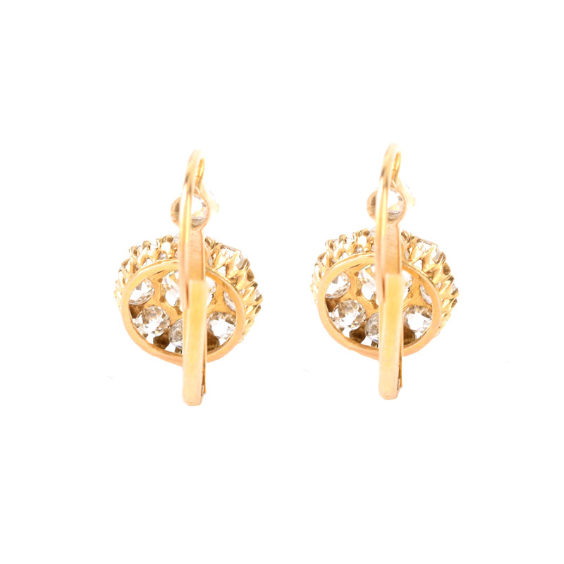 Circa 1940s Approx. 3.50 Carat Old Mine Cut Diamond and 18 Karat Yellow Gold Pendant Earrings.