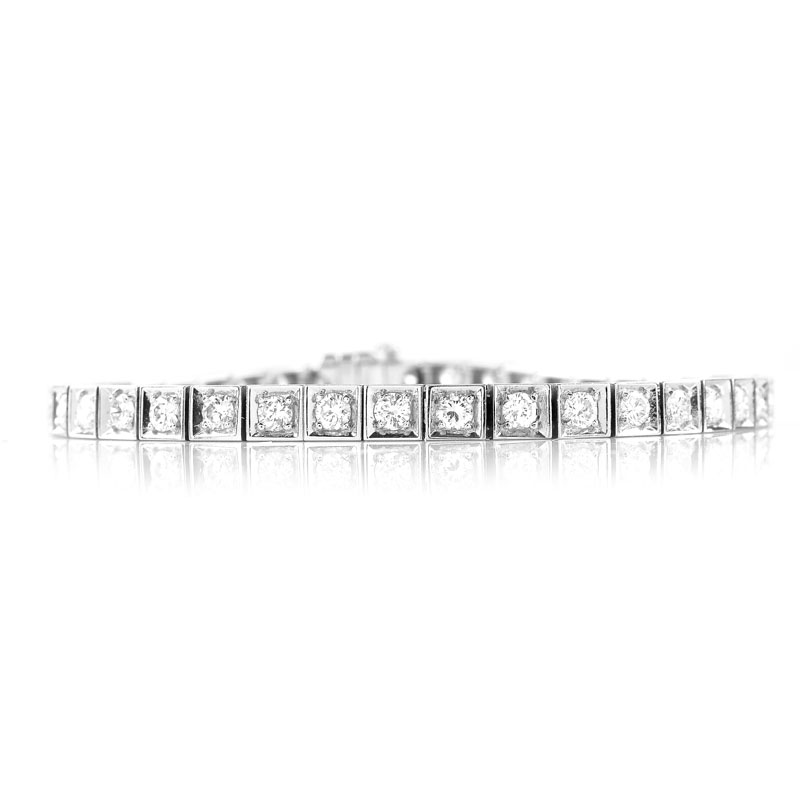 Vintage Approx. 3.50 Carat Round Brilliant Cut Diamond and Platinum Box Line Bracelet. Diamonds G color, VS clarity. Stamped Platinum. 