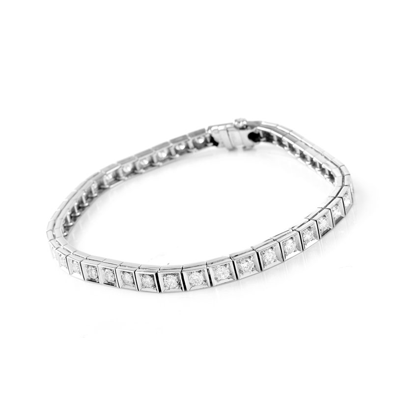 Vintage Approx. 3.50 Carat Round Brilliant Cut Diamond and Platinum Box Line Bracelet. Diamonds G color, VS clarity. Stamped Platinum. 