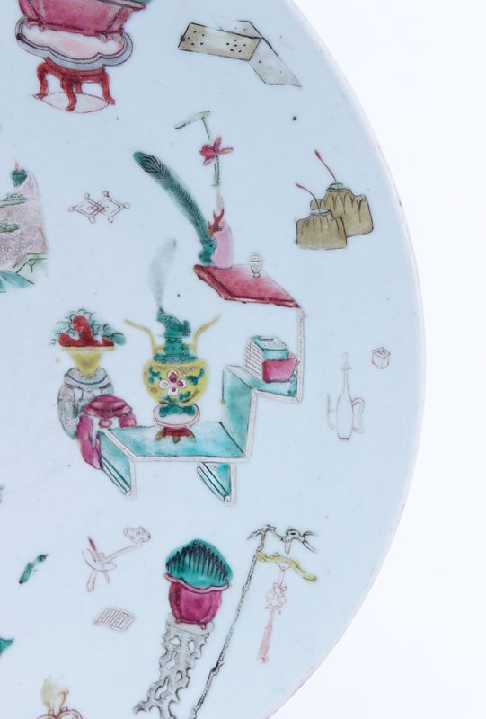 Chinese Famille Rose Hand Painted Porcelain Charger. Export seal mark to base.