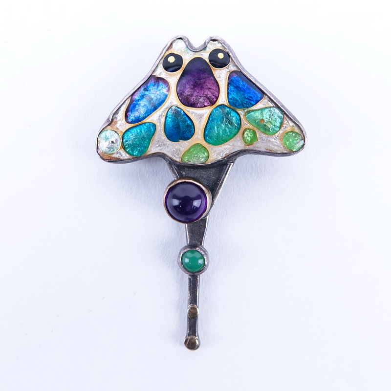 Kristin Holeman Sterling Silver, Enamel, and Gemstone Stingray Pin/Brooch. 