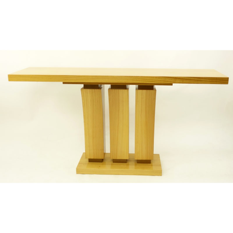 Modern Art Deco Style Satinwood Console Table. Minor Rubbing and scuffs otherwise good condition. Measures 32-1/4" H x 60" W x 16" Depth.