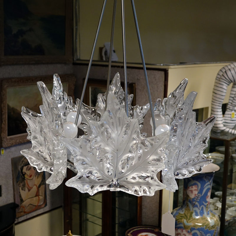 Lalique "Champ Elysees" Chrome, Clear and Frosted Crystal Chandelier. 