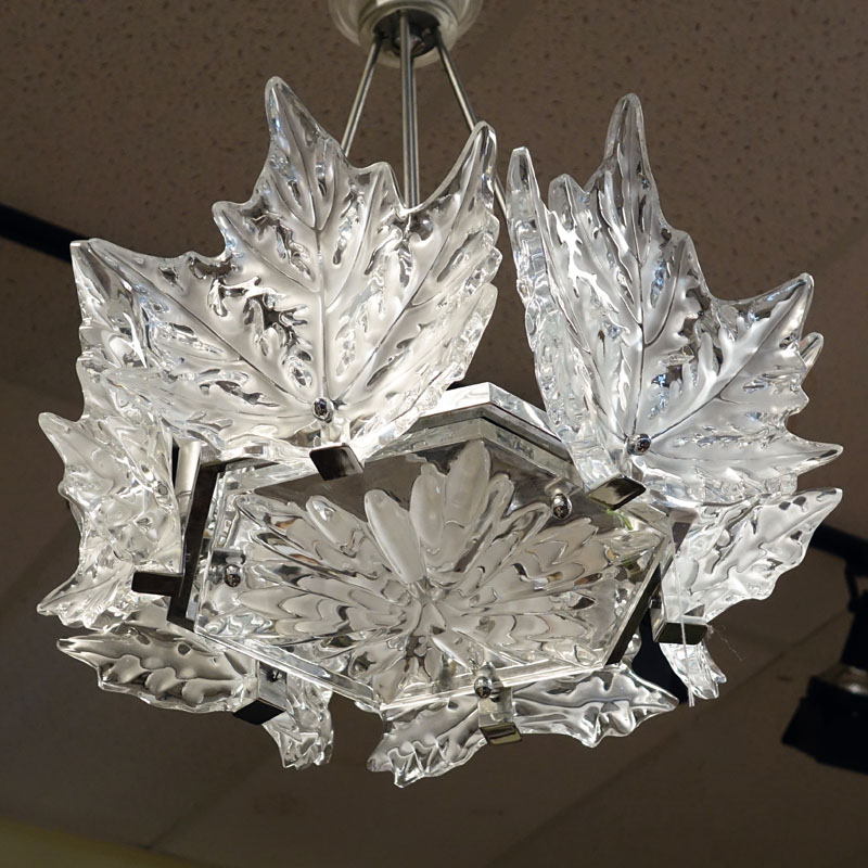 Lalique "Champ Elysees" Chrome, Clear and Frosted Crystal Chandelier. 