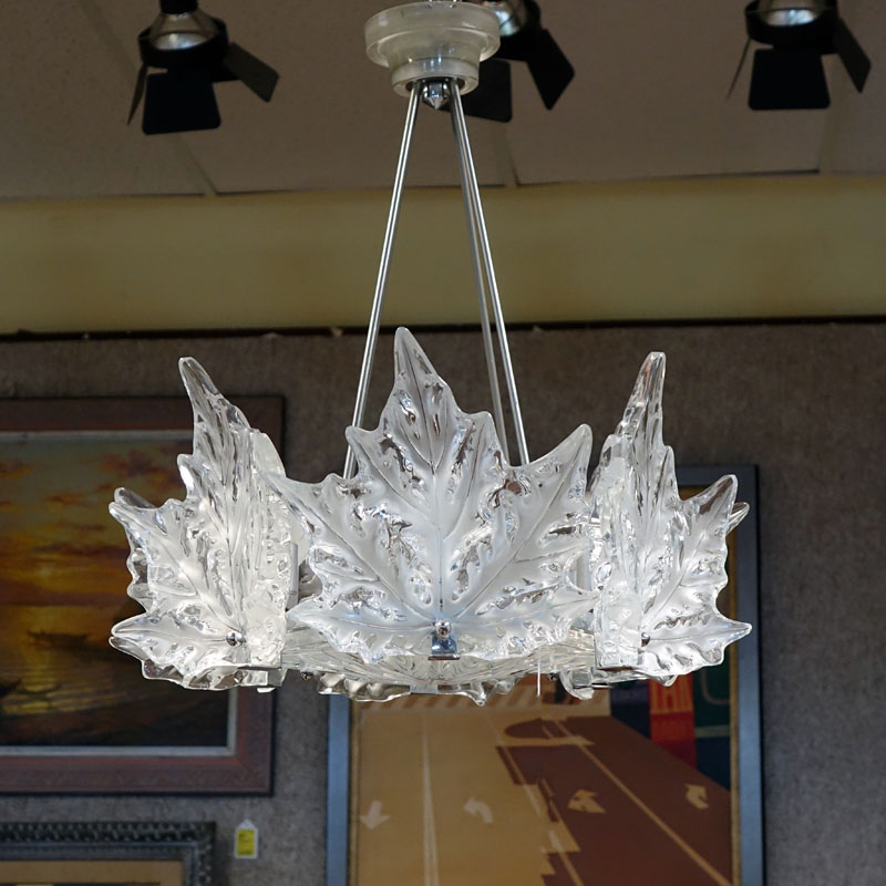 Lalique "Champ Elysees" Chrome, Clear and Frosted Crystal Chandelier. 