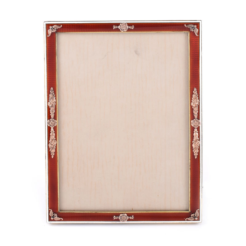 Russian Faberge 56 Rose Good (14K), 88 Silver and Guilloche Enamel Picture Frame. Signed ?.???????, stamped 88. 