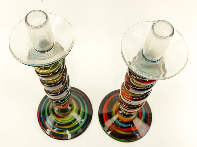 Pair of Mid Century Murano Italian Art Glass Candlesticks.