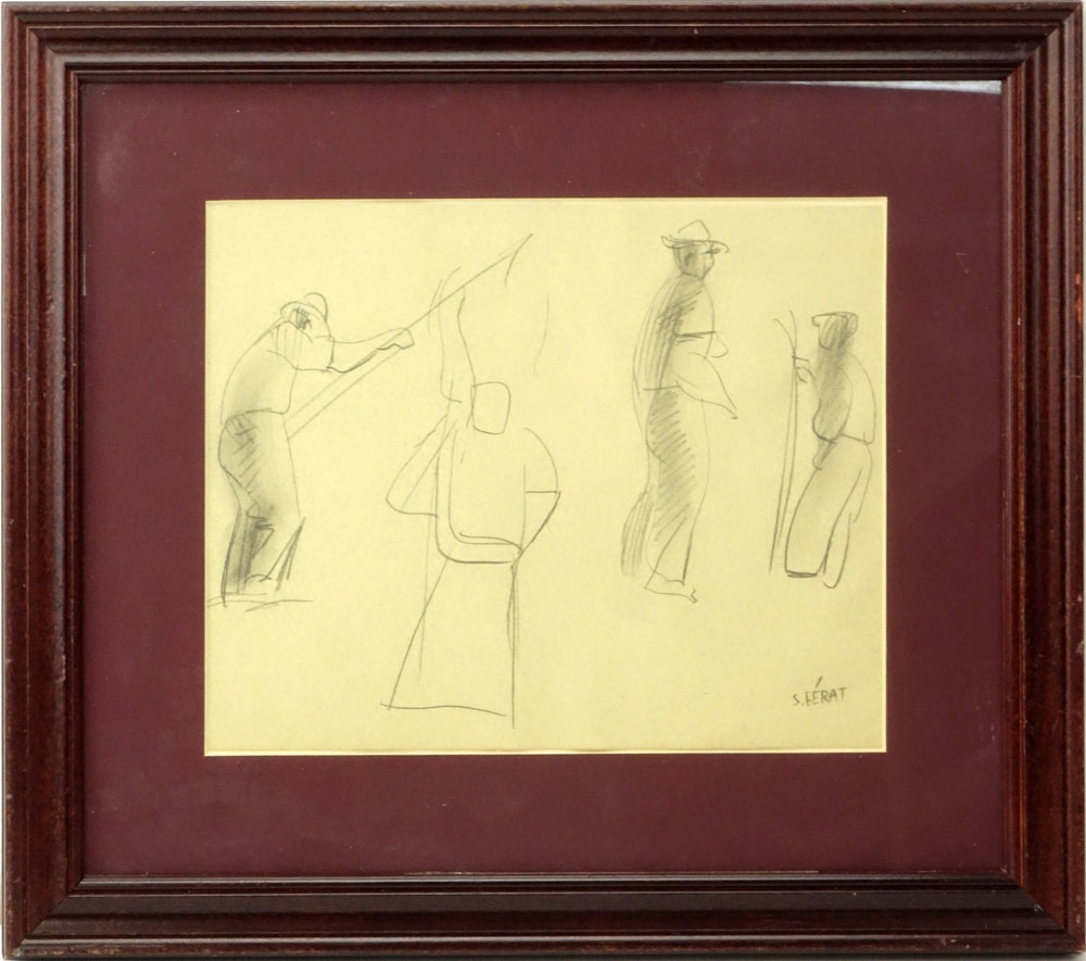 Serge Ferat, French (1881-1958) Pencil sketch on paper "Four Figures". 