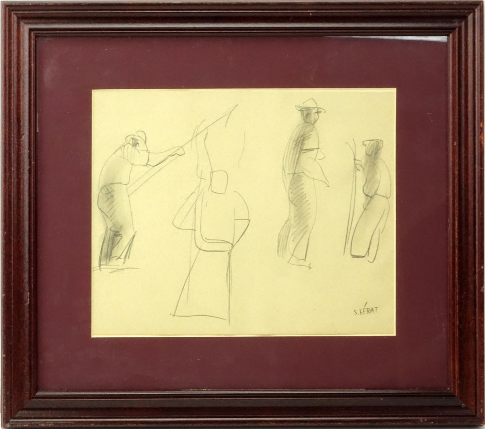 Serge Ferat, French (1881-1958) Pencil sketch on paper "Four Figures". 