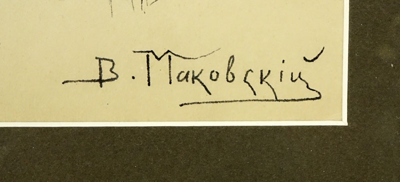 Attributed to: Vladimir Egorovich Makovsky, Russian (1846-1920) Pen and Ink, Genre Scene.
