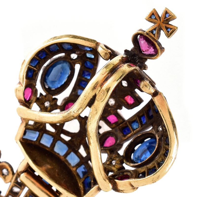 19/20th Century Russian 56 Yellow Gold (14 Karat) Sapphire, Ruby, Rose Cut Diamond and Enamel Icon-Panagia with Presentation Box bearing the Russian Imperial Eagle. 