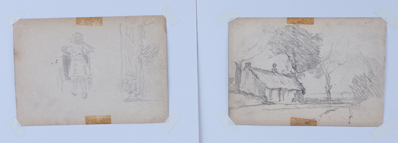 Frederick William Hulme, British (1816-1884) Two (2) double sided pencil sketches on paper. "Landscapes" Initialed FWH.