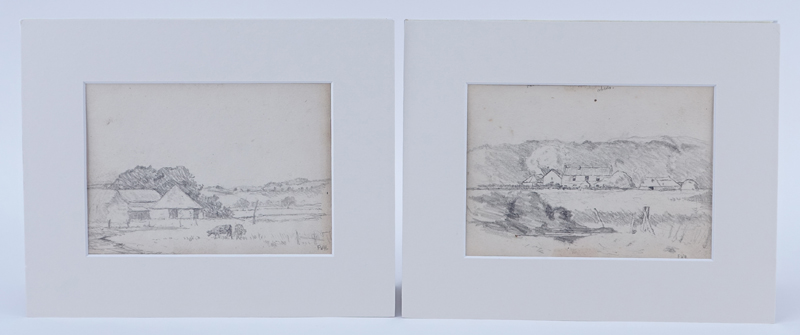 Frederick William Hulme, British (1816-1884) Two (2) double sided pencil sketches on paper. "Landscapes" Initialed FWH.