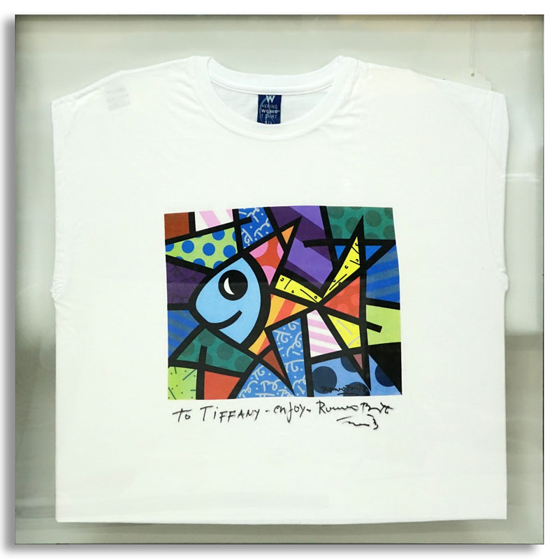 Framed Romero Britto T-Shirt, Hand Signed and Inscribed by the Artist. 