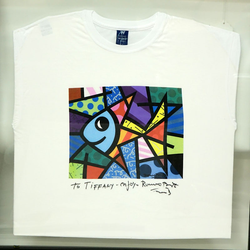 Framed Romero Britto T-Shirt, Hand Signed and Inscribed by the Artist. 