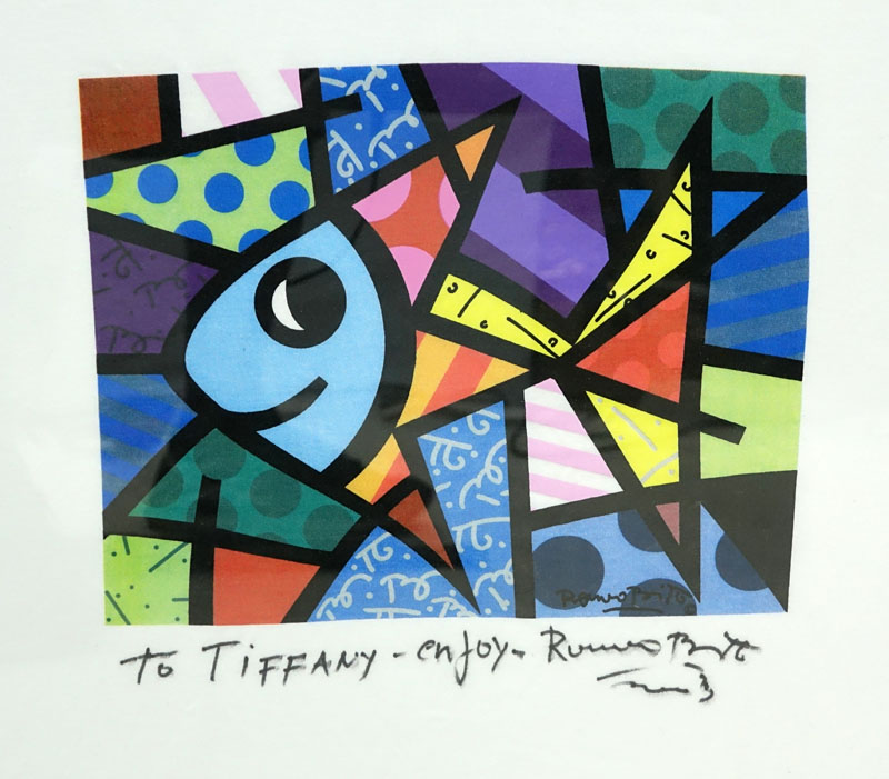 Framed Romero Britto T-Shirt, Hand Signed and Inscribed by the Artist. 