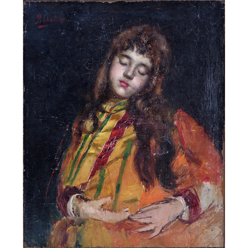 Aram Bakalian, Armenian (1874-1959) Oil on Canvas, Portrait of a Young Lady. Signed upper left. 