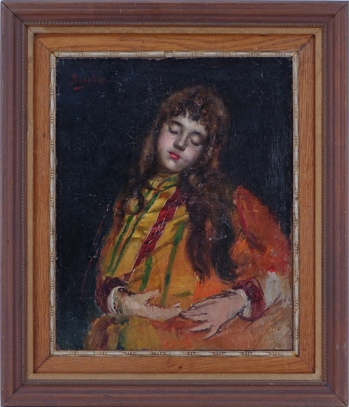 Aram Bakalian, Armenian (1874-1959) Oil on Canvas, Portrait of a Young Lady. Signed upper left. 