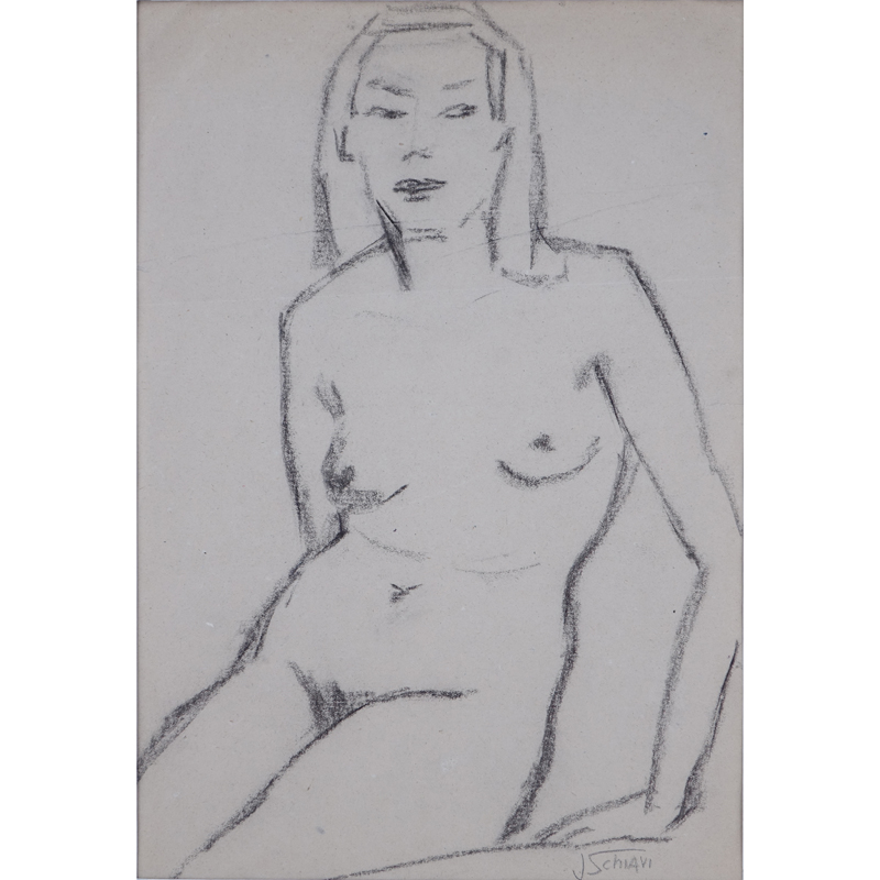 Jolanda Schiavi, Italian (1906-1976) Charcoal on paper "Female Nude Sketch". 