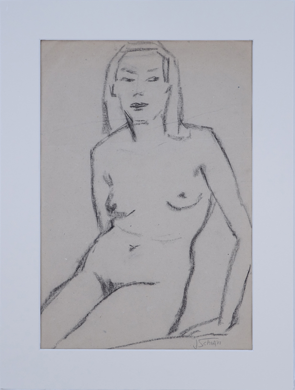 Jolanda Schiavi, Italian (1906-1976) Charcoal on paper "Female Nude Sketch". 